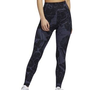 Adidas Womens‎ Leggings Optime Flower Print 7/8 Black Blue Athletic High Waist M
